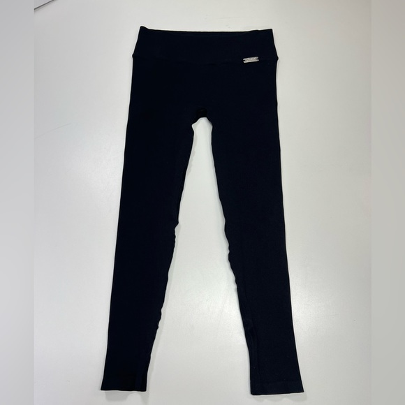 Bombshell Sportswear Ribbed Seamless Leggings Black Silver Logo Size XS NEW - Picture 3 of 15